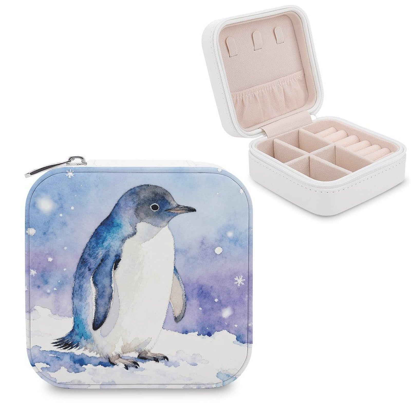 FekiLoot Blue Penguin Jewelry Box Exquisite Jewelry Organizer Silver Gold Trinket Storage Case Multi Compartments Cute Earrings Ring Necklace Holder For Woman Household Gift