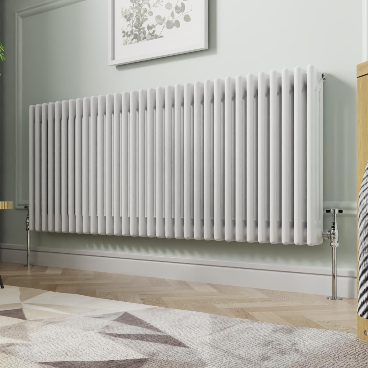 Nrg White 600 X 1460 Mm Gloss Horizontal Cast Iron Radiator Triple Panel