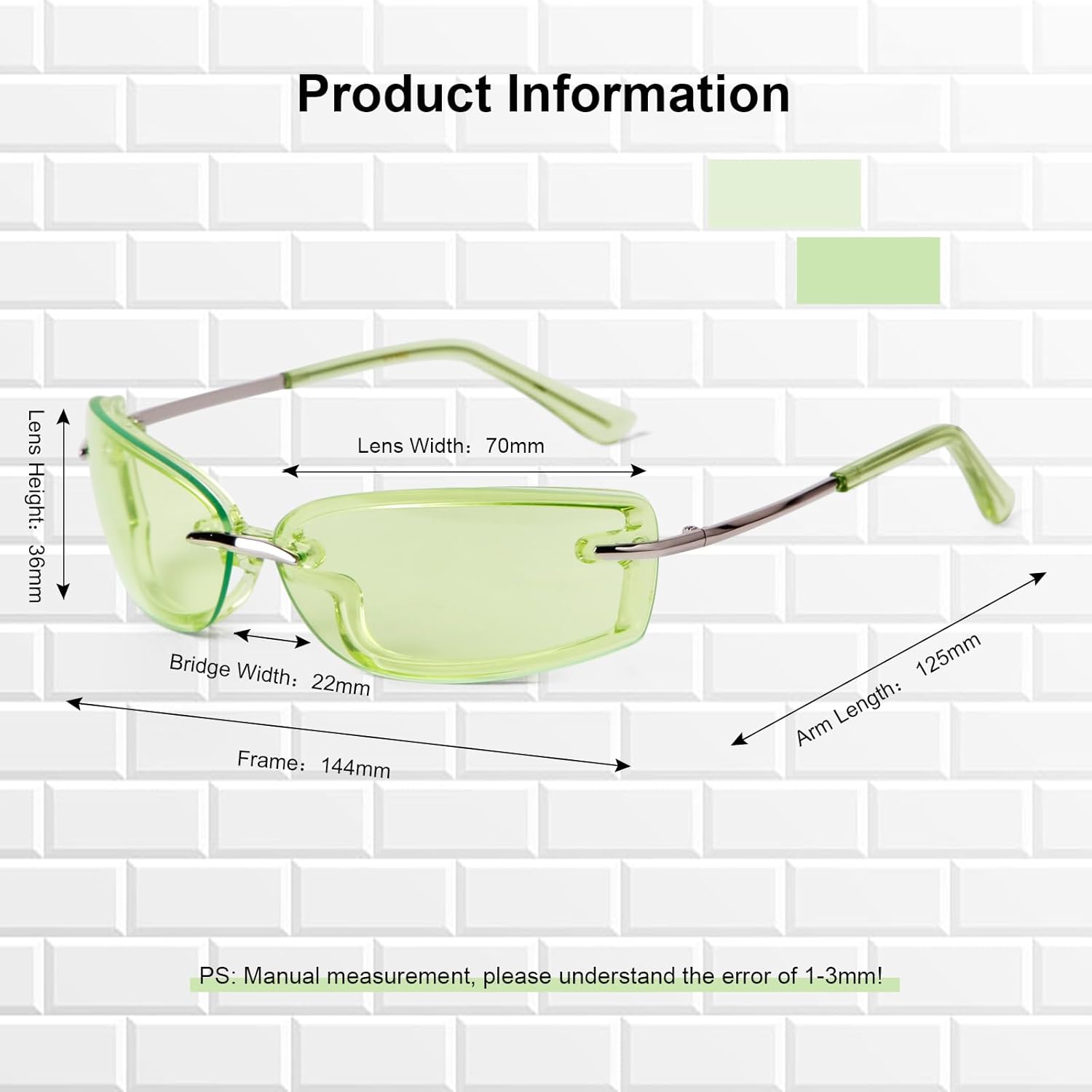 Trendy Y2K Rectangle Sunglasses for Women Men, Designer Wrap Around Rimless 90s Retro Sun Glasses - Image 2