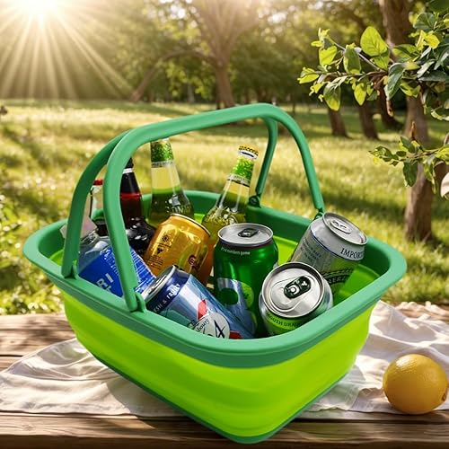 Miniatura 41 de SAMMART SAMMART - Bañera plegable con asa de 9.2L (2.37 galones) - Cesta de picnic portátil al aire libre/cráter - Bolsa de compras plegable - Azul