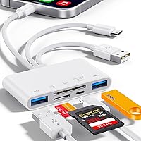 JOOPSHEE 5-in-1 USB OTG SD Card Reader for iPhone iPad Android USB-C USB-A - Lightning Charging, 1TB Support, Plug & Play