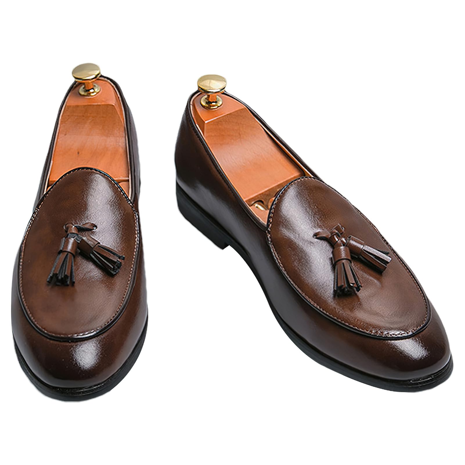 ANUFER Hombre Caña Baja Mocasines Planos con Borlas Clásico Slip-on Formal Zapatos de Vestir