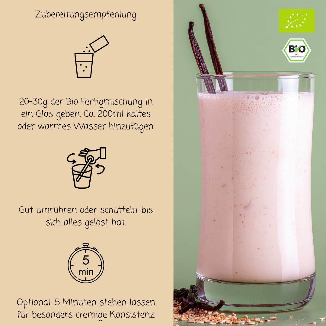 süssundclever.de® Bio Haferdrinkpulver Bourbon-Vanille | 800g | mit Dattelsüße | vegan | 8l Haferdrink Vanille | Ohne Zuckerzusatz oder Aromen