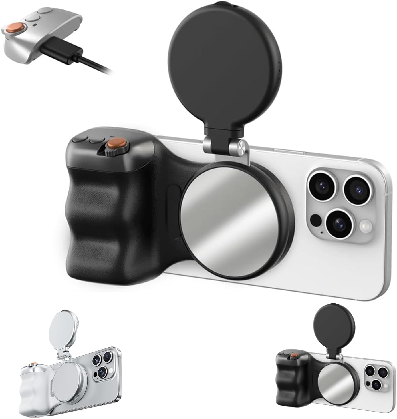 Fun Shot Grip Magnetic Selfie Light, Magnetic Camera Grip & Selfie Light, Phone Camera Grip, Rechargeable LED Fill Lights, with Tripod Mount (Black-Beauty Fill Light+Auxiliary Shooting Device)