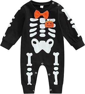 RTGSE Baby,Clothing,Baby Boys 0-24m,Outfits & Clothing Sets Infant Baby Boys Girls Halloween Outfit Skeleton Long Sleeve Pullover Jumpsuit with Hat Skull Costume for Toddler Kids