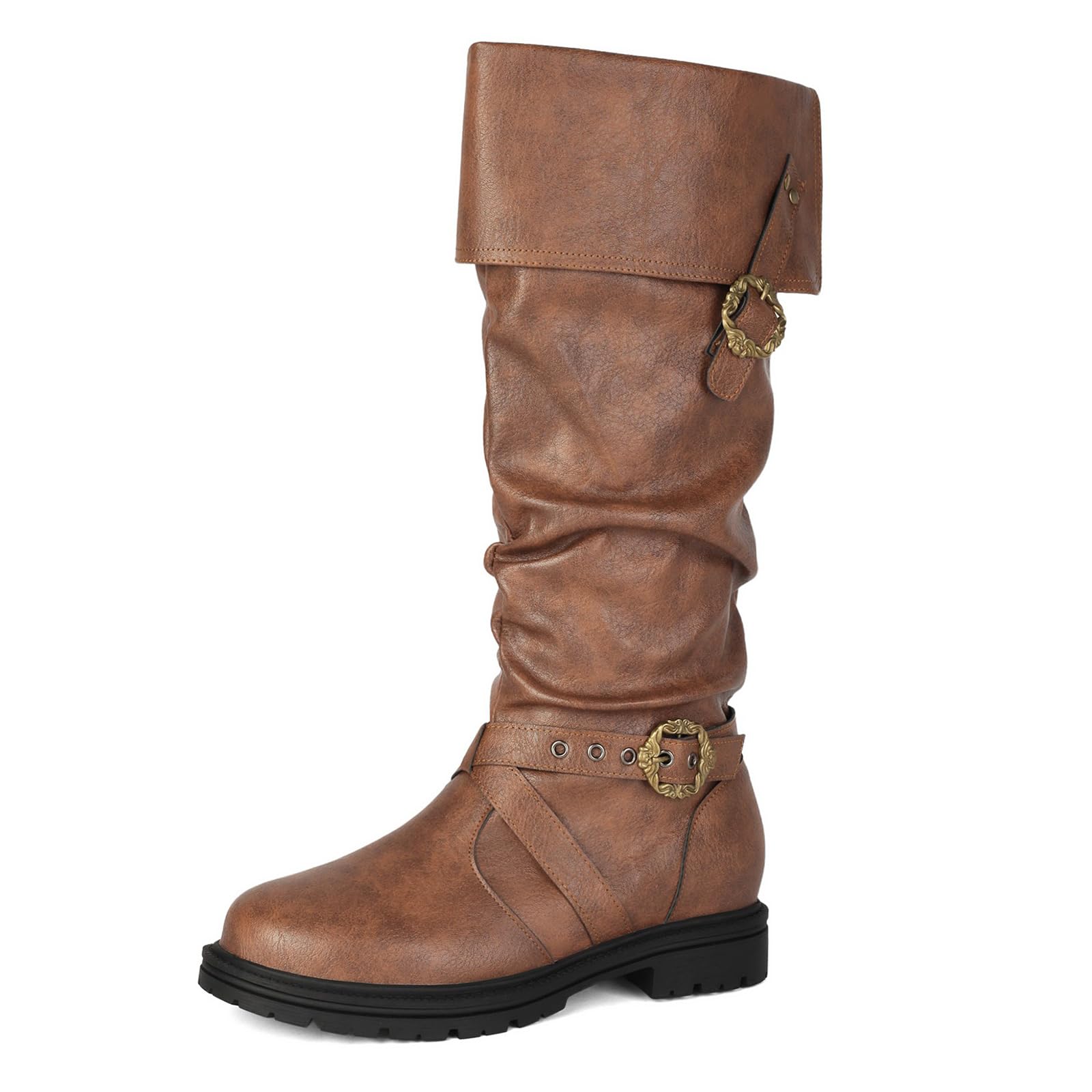 Stivali Alti Donna Stivali Equitazione da Infilare Fibbia Scarpe Autunno