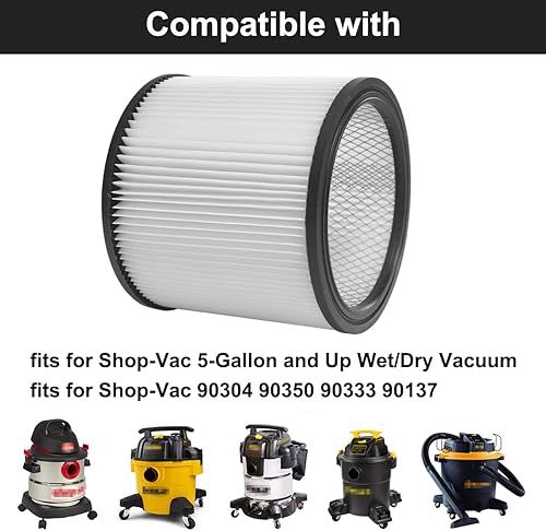 Miniatura 8 de ANBOO Filtro para aspiradora Shop Vac 90304 90350 90333 9030400 con tapa, 2 filtros de espuma 90585, 2 filtros 9010700 con banda de retención y 3