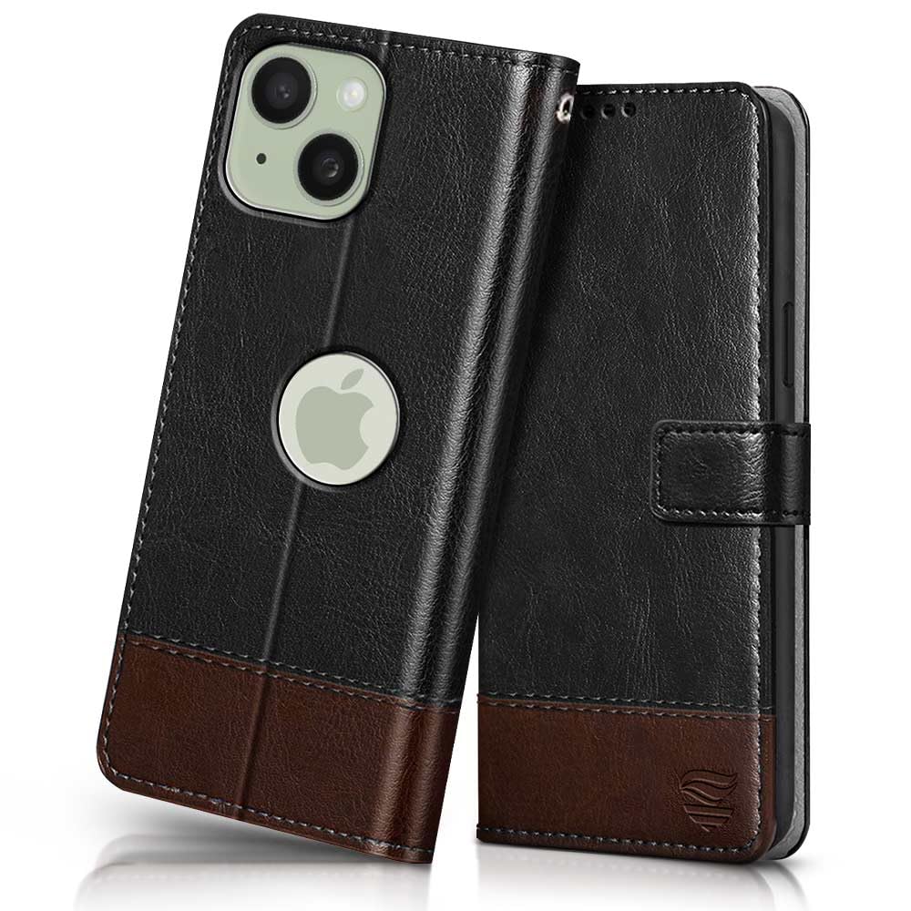 FLIPPED Vegan Leather Flip Case Back Cover for Apple iPhone 15 (Flexible, Shock Proof | Hand Stitched Leather Finish | Card Pockets Wallet & Stand | Black with Brown) (B0CJNSCTFH) Amazon Price History, Amazon Price Tracker