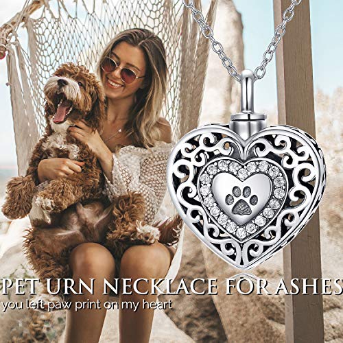 Filigree Dog Paw Urn Locket Necklace 925 Sterling Silver Print Pet Urn Necklace for Ashes Engraved Personalized Cremation Jewelry Pictures Keepsake Memorial Gifts for Women Men4