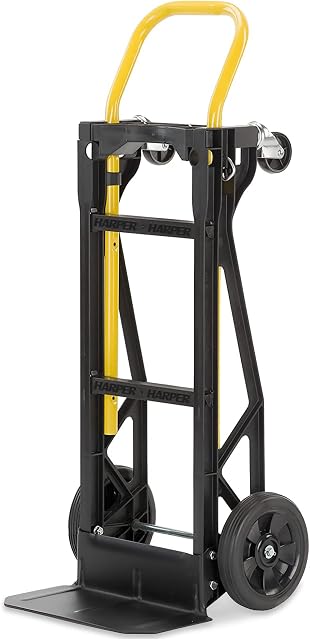 Harper Camions PJDY2223AKD 400 Pound Capacité verre rempli Nylon Frame Double camion à main convertible et Dolly avec 8 Roues Pneumatiques de pouce, Noir