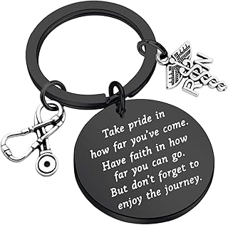 FUSTMW RN Nurse KeyChain Gift RN Graduate Gifts Registered Nurse Gifts Medical Jewelry RN Charm Take Pride in How Far You Have Come Nurse Inspirational Gifts â€¦ (Black)