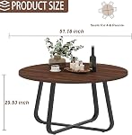 LVB Round Dining Table, Modern Wood Metal Kitchen Tables, Industrial Small Dinner Room Table for 4 to 6 People, Circle Coffee Dining Room Tables for Home Kitchen Living Room, Walnut, 51 Inch