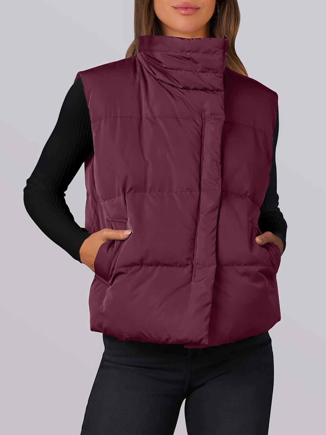 ANRABESS Women Puffer Vest Sleeveless Zip Up Stand Collar Quilted Lightweight Jacket Winter Warm Puffer Padded Down Outerwear - Image 3