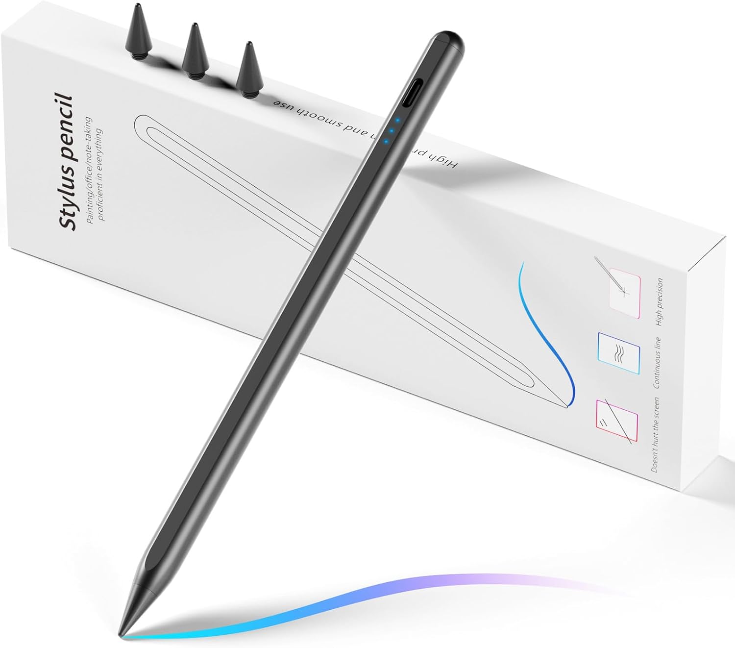 Stylus Pen for iPad, Fast Charging Pencil for Apple iPad with Palm Rejection, Tilt Sensitivity, Work for iPad Air 3/4/5/M2, iPad Mini 5/6, iPad 6-10, iPad Pro 11″/12.9″/M4, Black