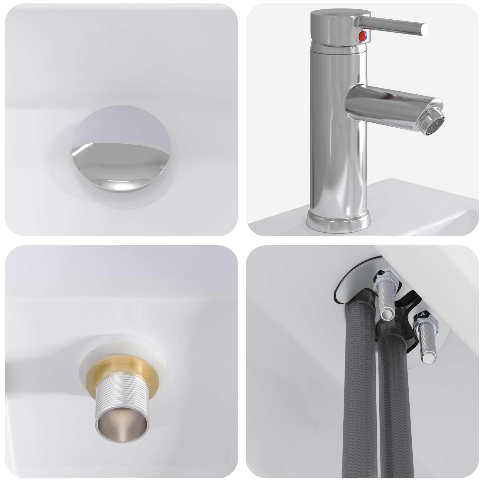 Fengshui Metalowa umywalka chrom 45,5 x 25,5 x 13 cm | Odporny na korozję, wbudowany kran i odpływ, łatwa pielęgnacja, idealna do małych łazienek