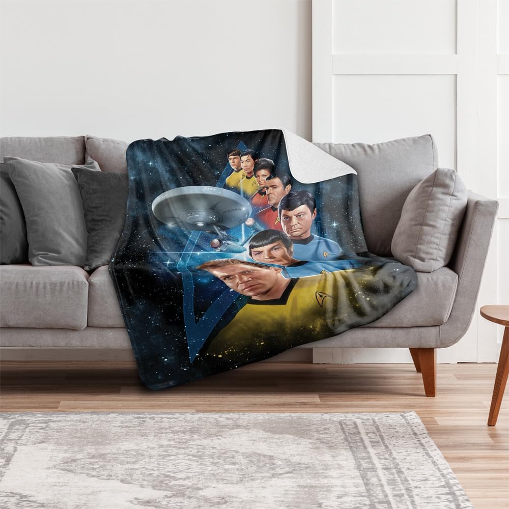 Star Trek Blanket, 60"x80", Among The Stars Silky Touch Sherpa Back Super Soft Throw Blanket