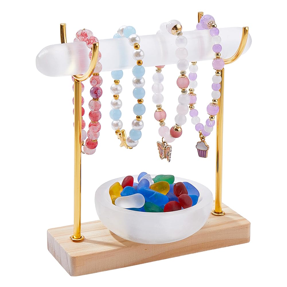NBEADS Support de bracelet en sélénite amovible en cristal de sélénite - Présentoir gothique en cristal - 8,1 cm - Pour charger des cristaux - Nettoyage et taches - 13,5 x 6,07 x 15,39 cm