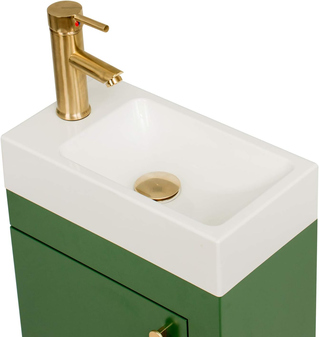 Flаѕh Dеаlѕ - 70% оƒƒ YOURLITE 16 inch Wall Mounted Floating Bathroom Vanity Sink Set Green Cabinet with Golden Copper Faucet and Pop Up Drain,PVC Cabinet ABS Sink Combo for Small Bathroom