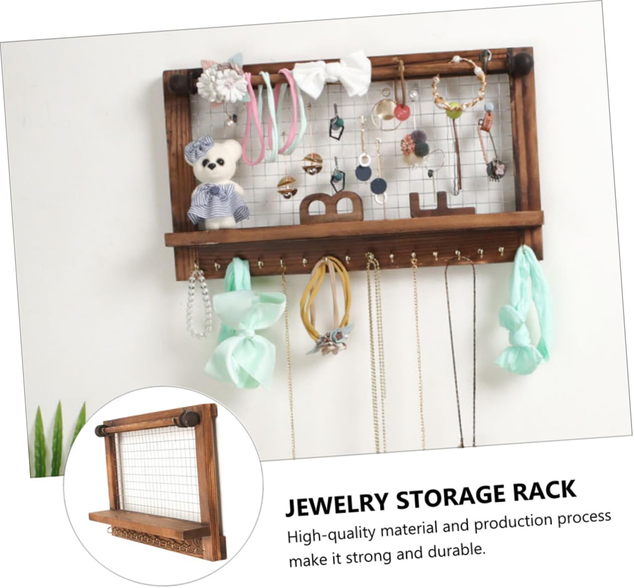 Wood Jewelry Storage Rack Wall Mounted Earring Holder with Rod Brown Organizer for Items and Home Practical Jewelry Stand