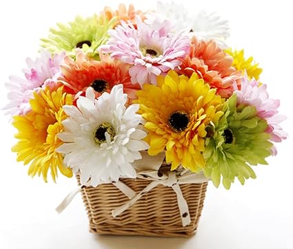 Amazon Co Jp Abaodam 10ピース人工ガーベラブーケシルクガーベラフラワー偽のデイジーブーケ絹の花茎の花束家の装飾 緑 ホーム キッチン