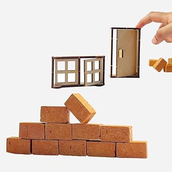 littleplay DIY Terracotta Bricks - Pack of 150 Miniature Bricks with DIY Door and Window