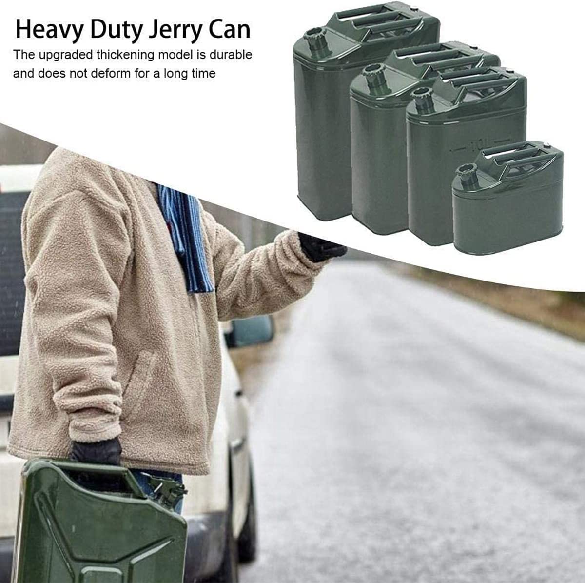 Bidon en métal, bidon d'essence et de diesel, bidon d'essence 5L/10L/15L/20L/25L/30L avec bec flexible et 3 poignées pour voitures, camions et bateaux,30L