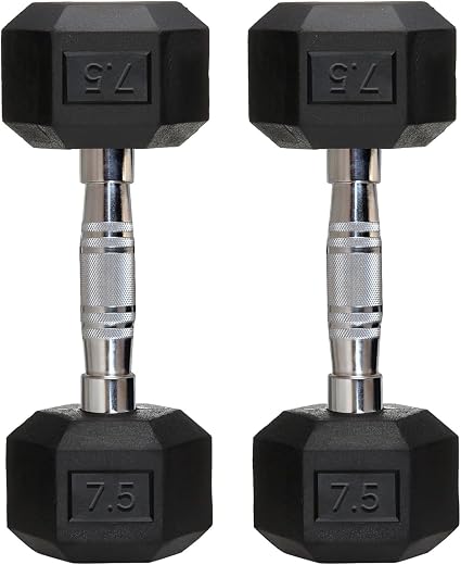 RODOX Rubber Coated Hexa Dumbbell Set (7.5 kg Pair) | Professional Exercise Dumbbells for Men &amp; Women | Home Gym Equipment...