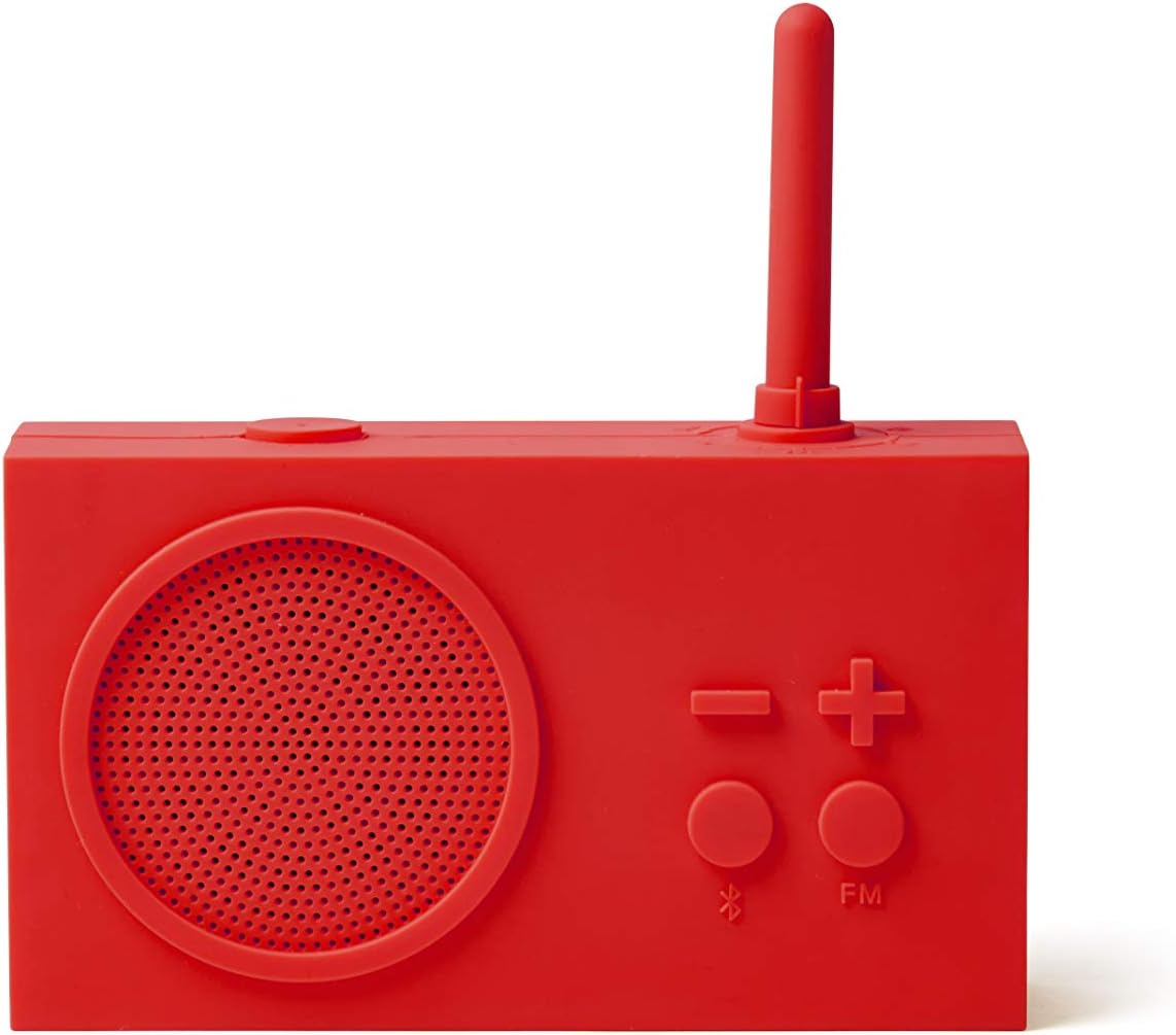 Lexon - TYKHO 3 FM Radio, Bluetooth Speaker, 5W, Splash Proof IPX4, Autonomy 20 Hours, Silicone Rubber Case - RED