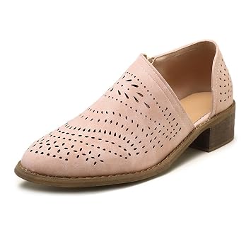 HINDOLA Women Ankle Boots Casual Cut Out Slip On Low Heel Chunky Stacked Heel Perforated Side V Cut Western Booties Cutout Dress Short Boots