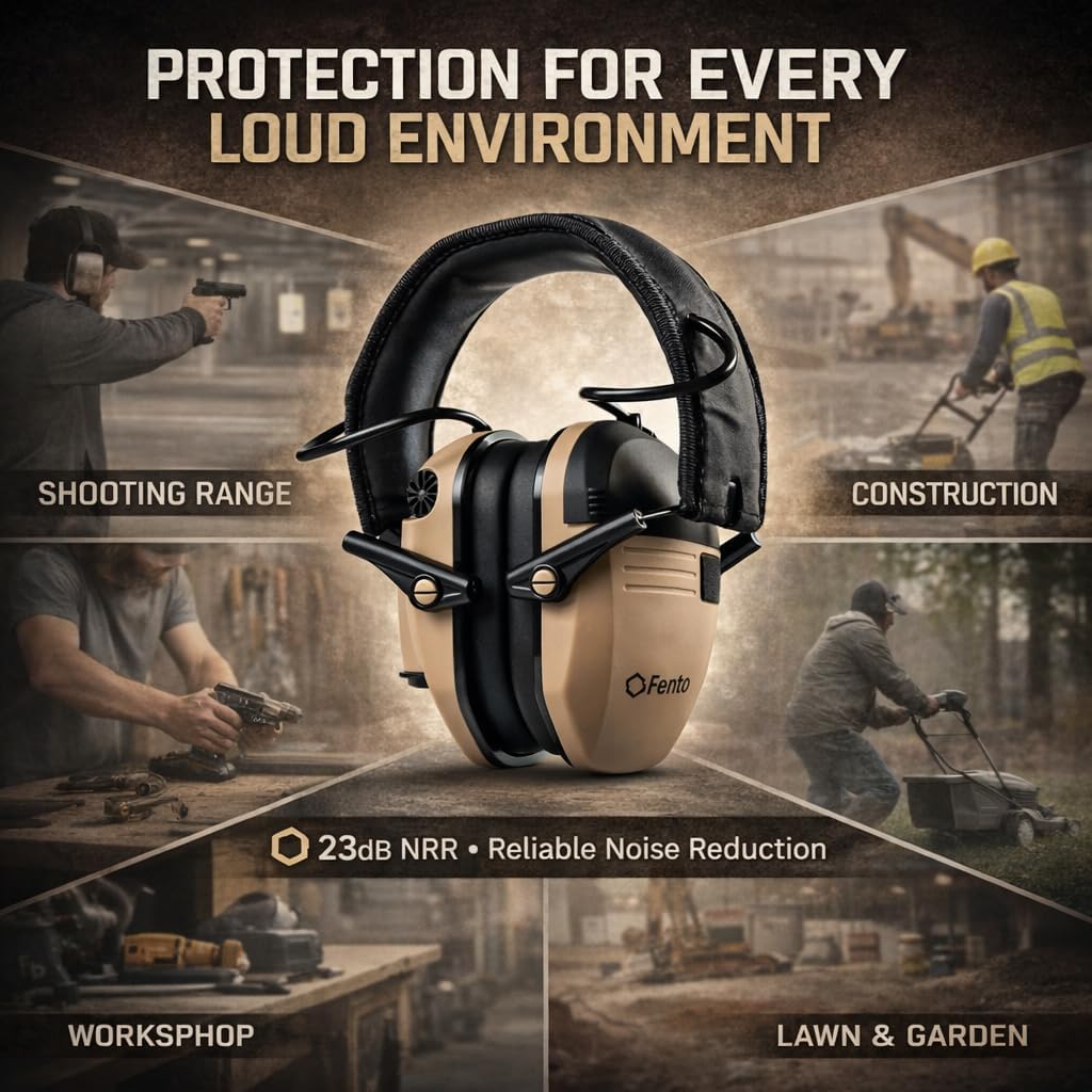 Electronic Shooting Ear Protection - 23dB Noise Reduction Ear Muffs for Gun Range & Safety - Enhanced and Adjustable Hearing Protection for Hunting, Sports, & Indoor/Outdoor Range Use by Fento - Image 7