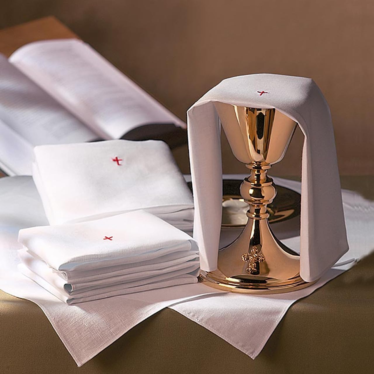 Trinity Church Supply Linen Purificator Red Embroidered Cross Center Church Communion Supplies, 18 Inch x 12 Inch, Pack of 12 image 2