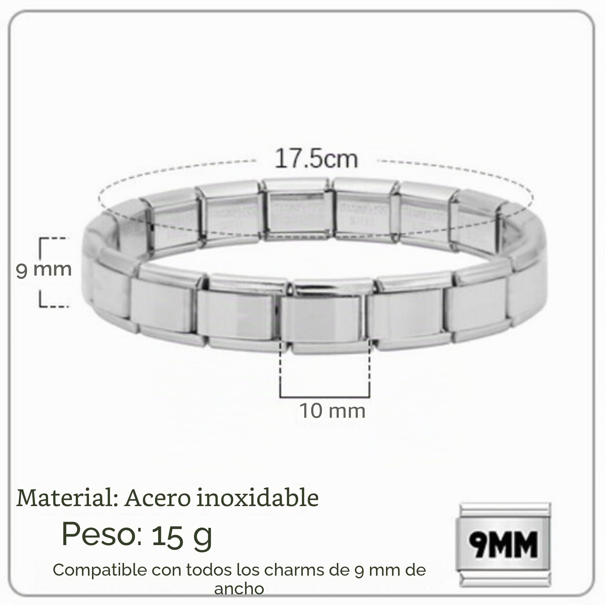 Quiges Dije Acero Inoxidable Link 9mm compatible con pulseras del estilo de Nomination #45