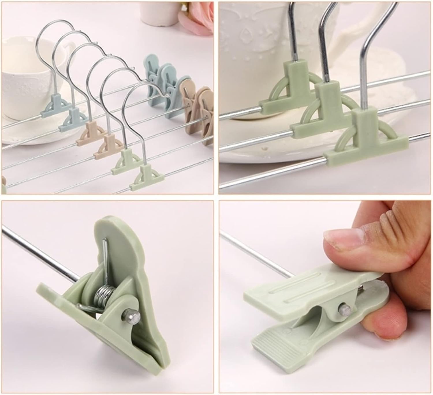 TOMYEUS Coat Hanger 10 Pack Pants Hangers with Clips Space Saving Skirt Hanger Adjustment Plastic Clip Hanger for Jeans Skirt Hangers Clothes Hanger (Color : Khaki)