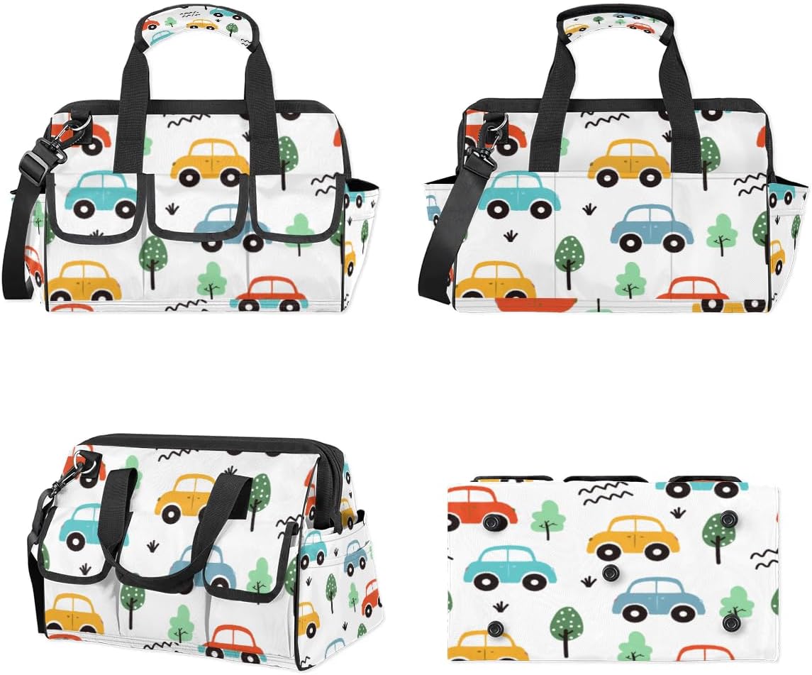 Tool Bag with Shoulder Strap Interesting Car Pattern Organizer Pockets Tools Tote Bags for Men Women Adult Toolbag for Car Home Work Travel Storage