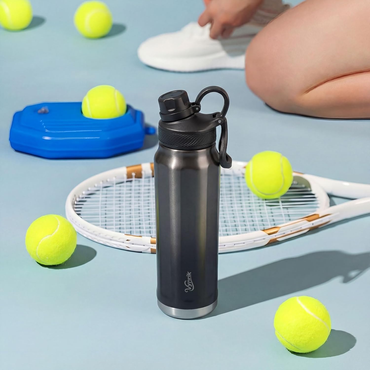 Black 24 oz Leak Proof Water Bottle Insulated with Straw and Lid,Bpa Free Stainless Steel Tumbler,Lightweight Titanium Water Bottle with Strap - Image 7