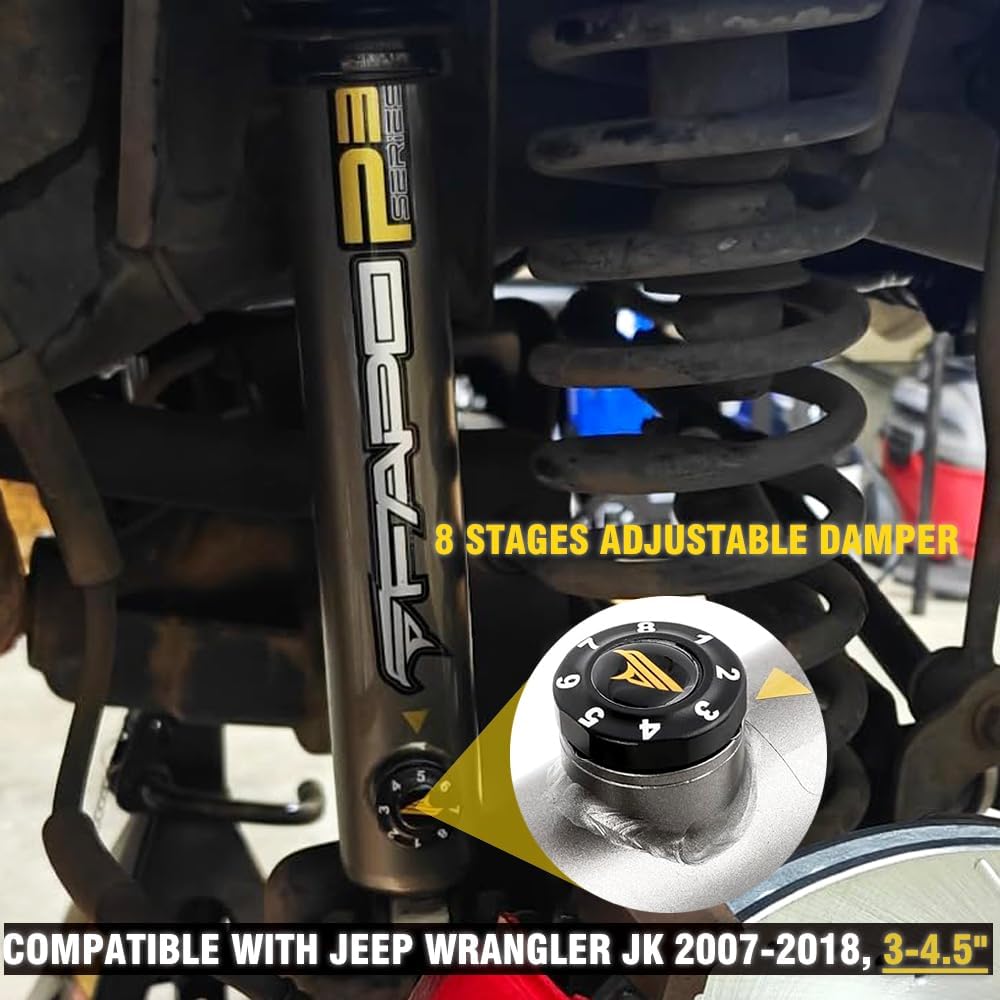 P3 Series Front and Rear Shock Absorbers 8 Stages Adjustable Damper Compatible With Jeep Wrangler JK 2007-2018, 3-4.5” lift