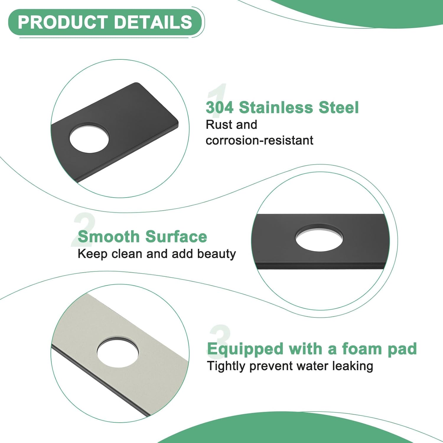 M METERXITY Faucet Deck Plate, 6 Inch Square 304 Stainless Steel Hole Cover Deck Plate Escutcheon for Bathroom/Kitchen Sink Faucet [Black]