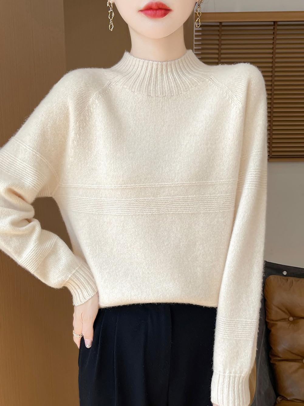 100% Merino Wool Sweaters for Women's Fall Winter Knitted Thick Warm Pullover Long Sleeves Turtleneck(WQ710) - Image 4