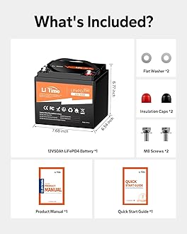 LiTime 12V 50Ah Plus Lithium Leisure LiFePO4 Battery, 4000+ Deep Cycles 10 Years Life, 640W Output Power, 50A BMS, Backup Power for Caravans, Trolling Motor, RV, Boat, Fish Finder, Camping