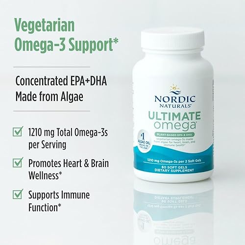Miniatura 7 de Nordic Naturals Omega Ultimate a base de plantas, sabor a limón, 60 geles suaves vegetarianos, 1210 mg de omega-3, EPA y DHA veganos, suplemento