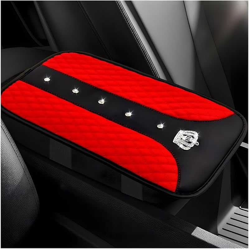 Almofada para apoio de braço e console central Yourkar Bling Crown com cristais – Vermelha