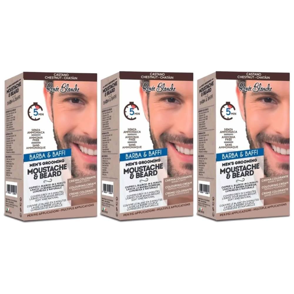 Renee Blanche Colorazione Per Barba E Baffi Tintura Colore Castano Senza Ammoniaca 2X20 Ml (Castano, 3 Unità)