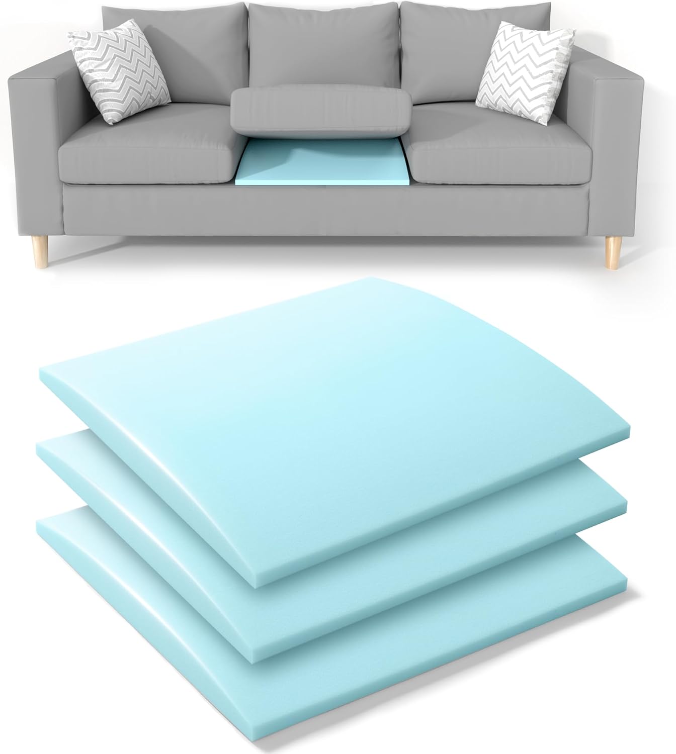 Tromlycs Couch Cushion Support for Sagging Cushions Sofa Seat Support Under Arched Foam Sag Repair 22x22 inch Blue, Set of 3 3 22" x 22"(Arched)