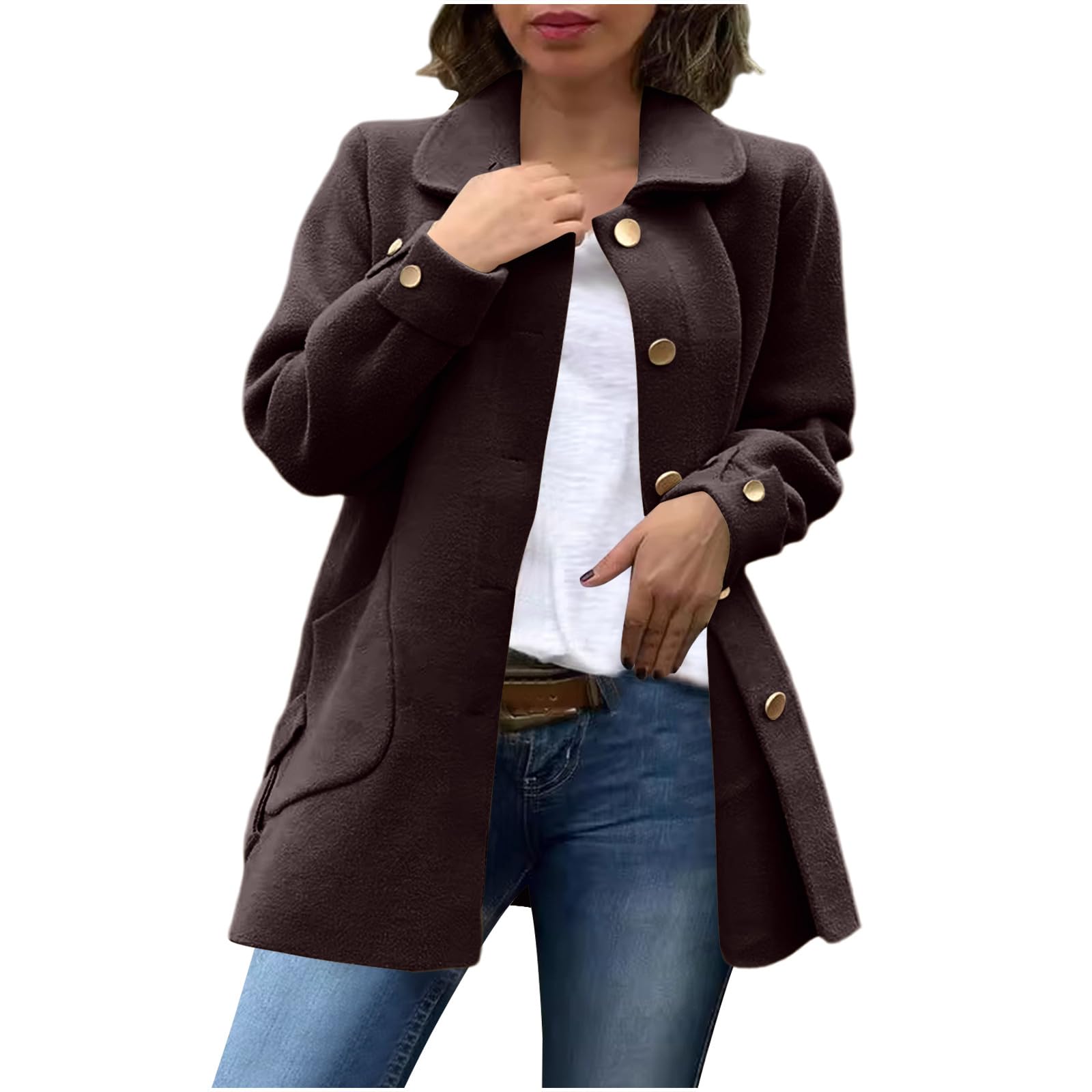Womens Fashion Trench Coat Notch Lapel Double Breasted Thick a Line Pea Coats Jacket Fashion Business Work Outdoor