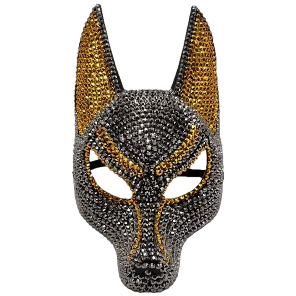 Brxmpn Sparkling Anubis Mask Egyptian God of Death Mask Rhinestone Masquerade Mask for Halloween Parties and Performance