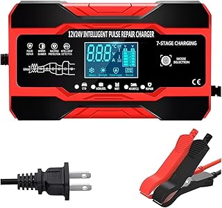 10-Amp Car Battery Charger, 12V and 24V Fully Automatic Smart Car Battery Desulfator, Battery Maintainer Trickle Charger, Battery Maintainer with Temperature Compensation for Boat Motorcycle