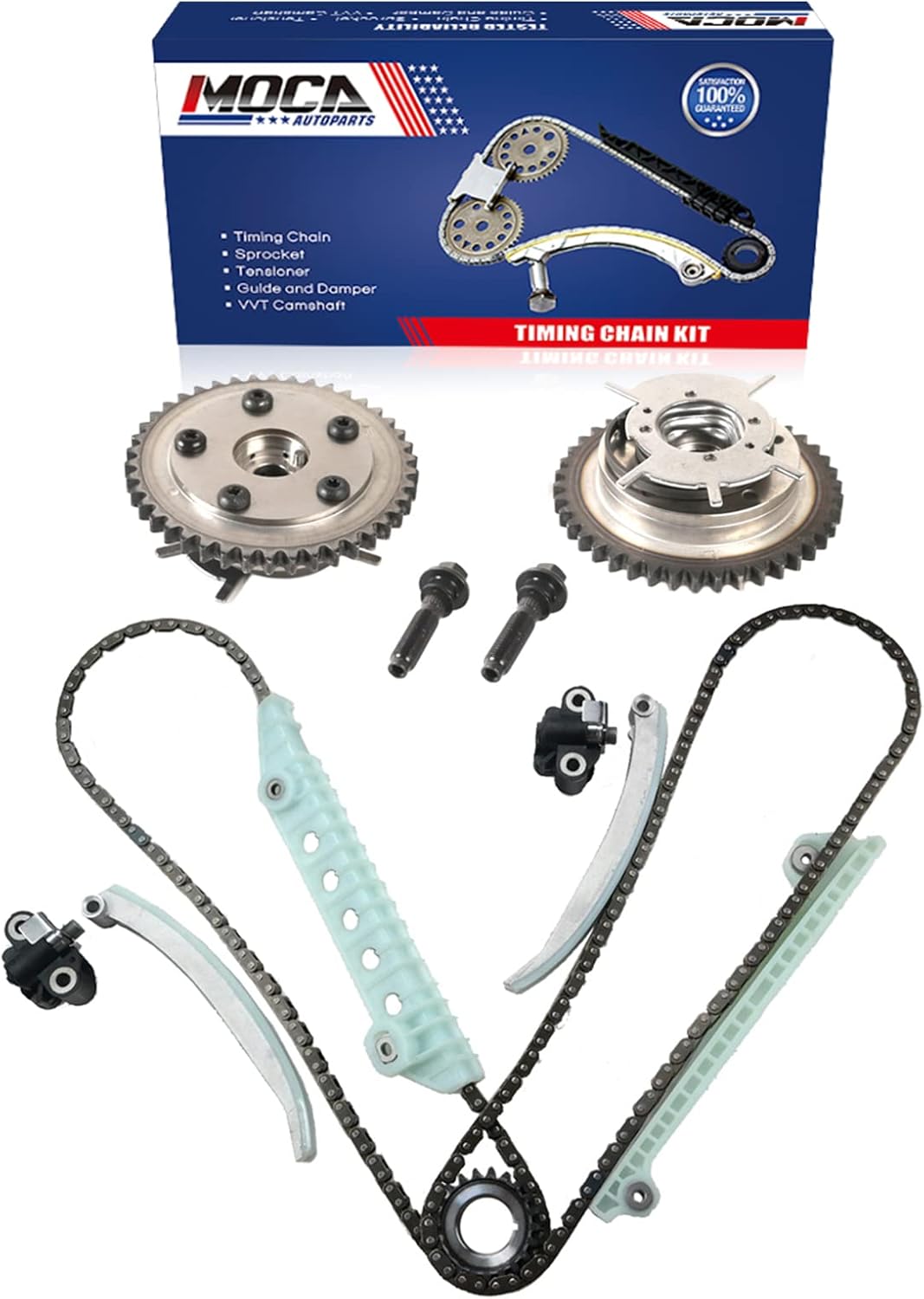 MOCA Timing Chain Kit w/VVT Cam Phasers Fit 2006-2010 for Ford Explorer 4.6L & 2006-2010 for Mercury Mountaineer 4.6L & 2005-2010 for Ford Mustang 4.6L 281Cu. In. V8 GAS SOHC