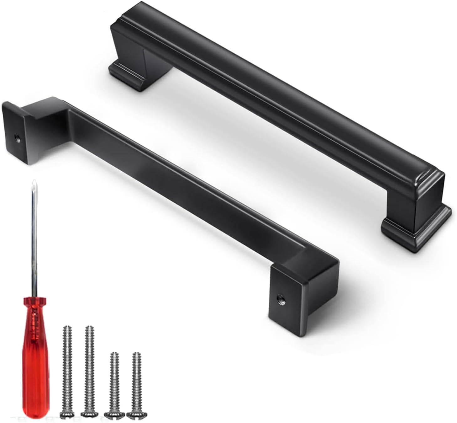 Black Cabinet Handles 5 Inch Hole to Hole - Bar Cabinet Pulls 5 Inch - 4 Pack - Square Cabinet Pulls - Black Drawer Pulls - Kitchen Cabinet Handles for Dresser, Kitchen Cabinet Hardware & Furniture