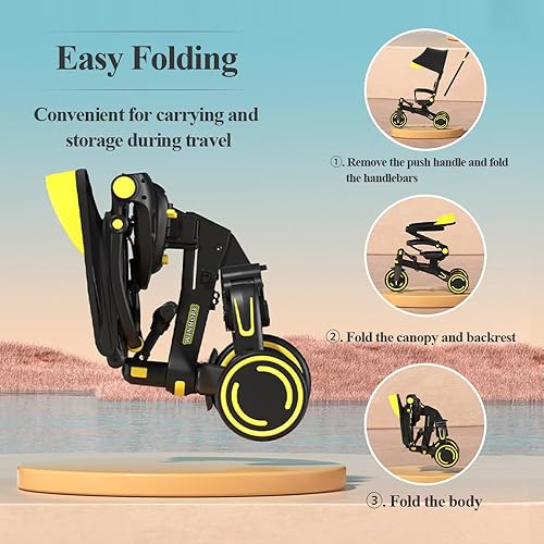 Miniatura 4 de WinHope Triciclo de empuje 9 en 1 para niños pequeños de 1 a 3 años  Triciclo convertible para niños con mango ajustable para padres y arnés de