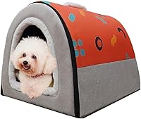 Vista 11 de Cama para Perros, 2 Maneras de Usar, Casa para Mascotas de Interior con Alfombrilla Esponjosa, Funda Extraíble y Lavable, Casa a Prueba